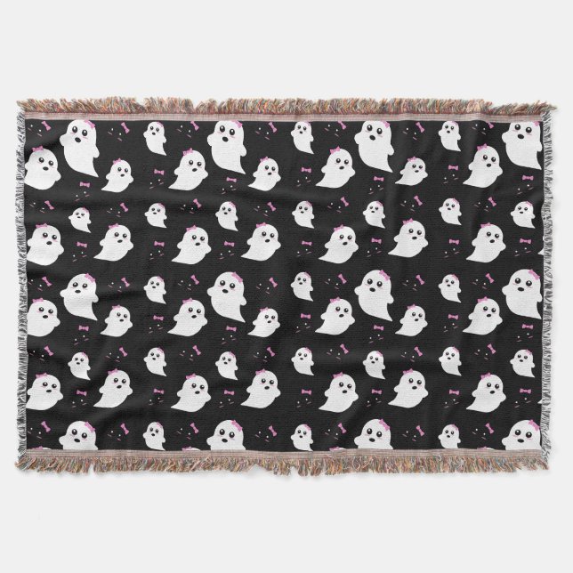 Girl Ghost Pattern Throw Blanket (Front)