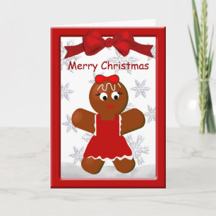 Girl Gingerbread Cookie Merry Christmas Greeting Holiday Card