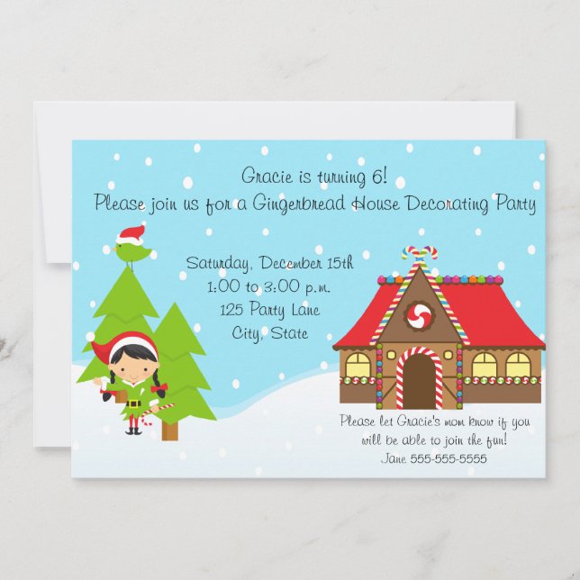 Girl Gingerbread House Birthday Invitation (Front)