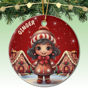 Girl Gingerbread Village House Christmas Decor Ceramic Ornament