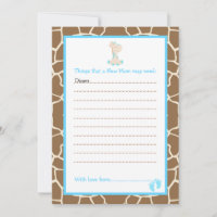 Girl Giraffe Advice List for New Moms Baby Shower