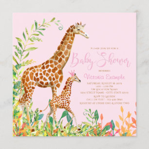 Girl Giraffe Baby Shower Invitations