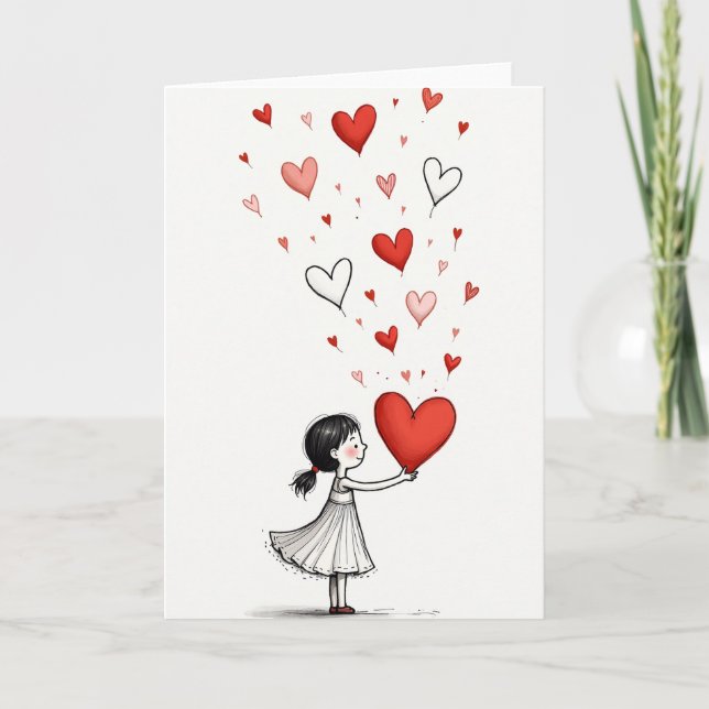 Girl Gives Love Hearts Card (Front)