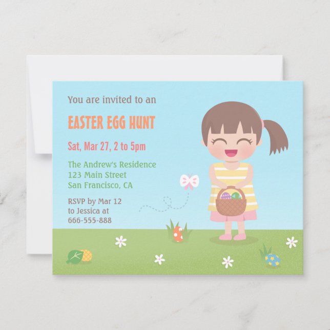 Girl Go Easter Egg Hunt Party Invitations (Front)