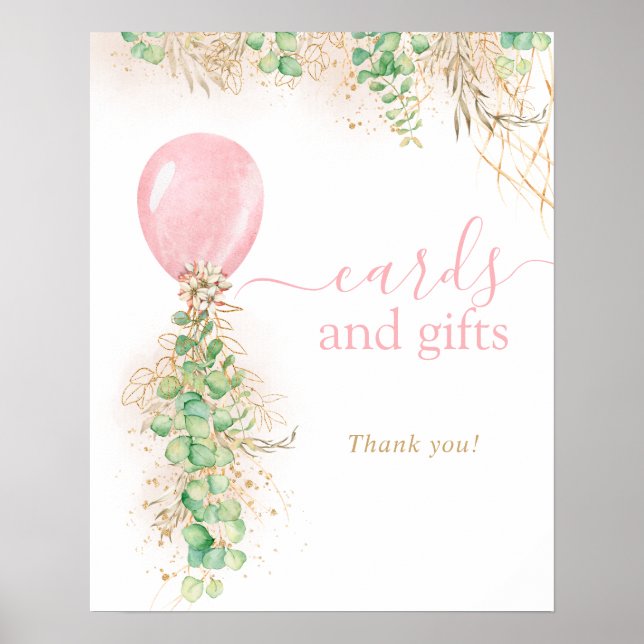 Girl Gold Eucalyptus Balloon Cards And Gifts Poster (Front)