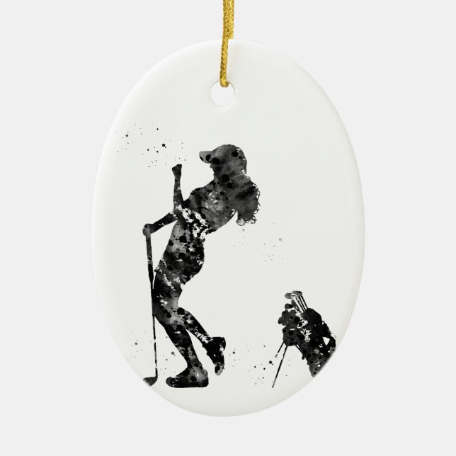 Girl golfer ceramic ornament (Front)