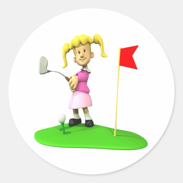 Girl Golfer Classic Round Sticker (Front)