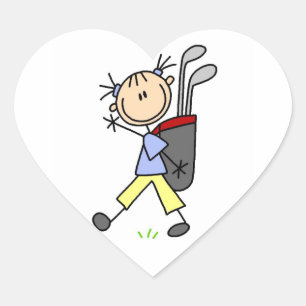 Girl Golfer With Bag and Clubs Heart Sticker