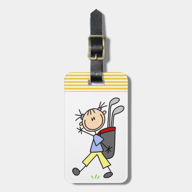 Girl Golfer With Bag and Clubs Luggage Tag (Front Vertical)