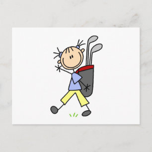 Girl Golfer With Bag and Clubs Postcard