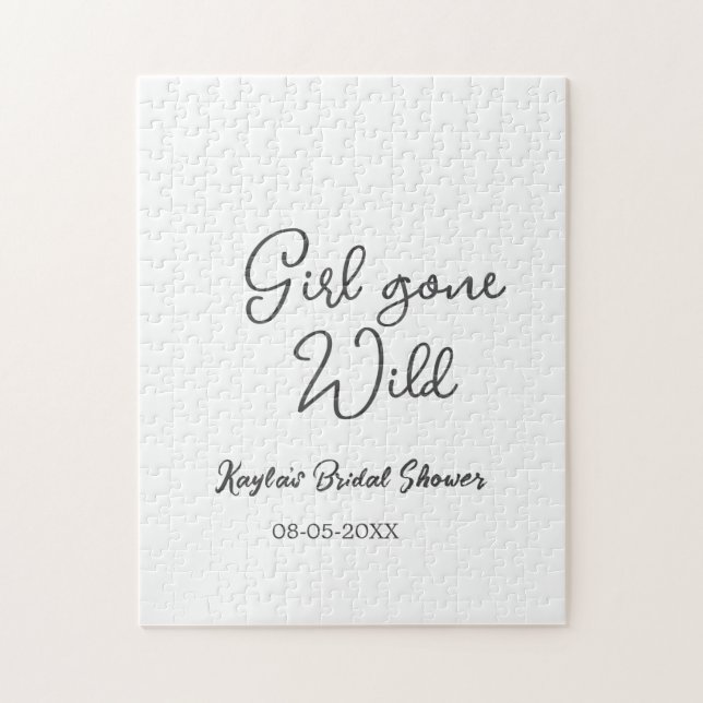 Girl gone wild bridal shower name date simple mini jigsaw puzzle (Vertical)