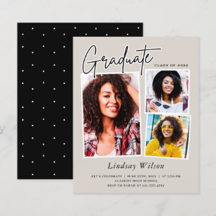 Girl Graduate 3 Photo Graduation Invitations