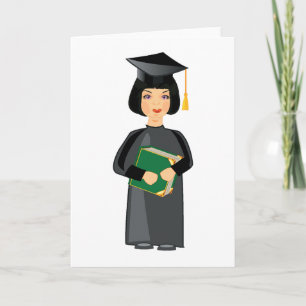 Girl Graduate in Black Cap and Gown Card