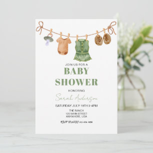 Girl Green Boho Baby Clothes Baby shower Invitation