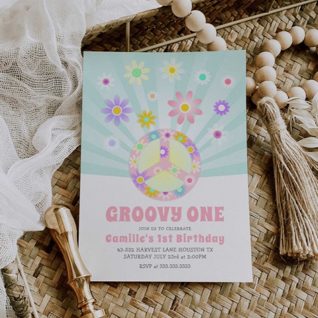 Girl Groovy One Retro Birthday Invitation (Creator Uploaded)