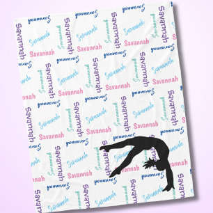 Girl Gymnastic Her Name All Over 6+ Character Long Fleece Blanket