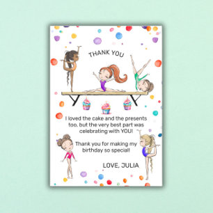 Girl Gymnastics Birthday Party Flat Thank You Card