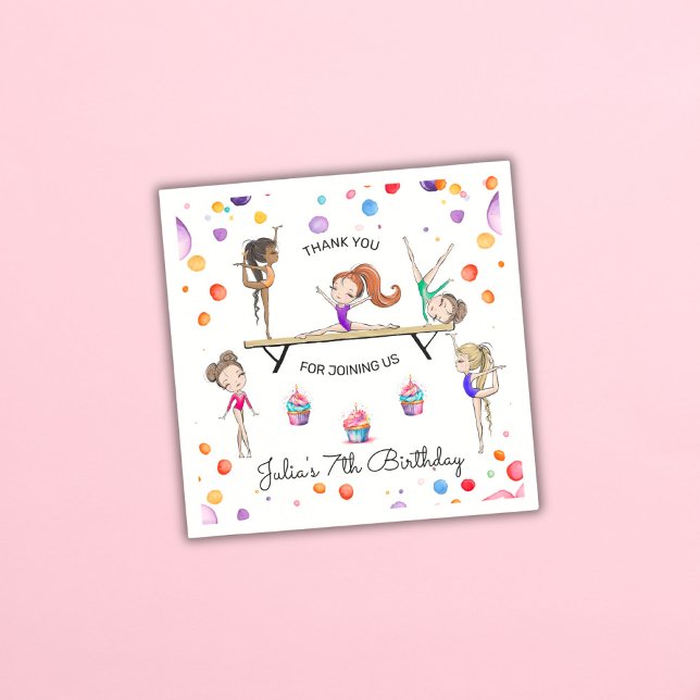 Girl Gymnastics Cupcake & Balloon Birthday Party Napkin (Creator Uploaded)