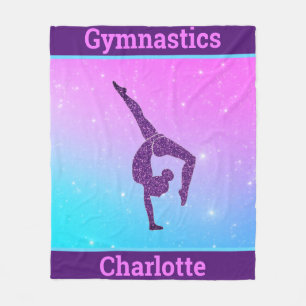 Girl Gymnastics Handstand Purple Aqua Personalised Fleece Blanket