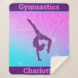 Girl Gymnastics Handstand Purple Aqua Personalised Sherpa Blanket