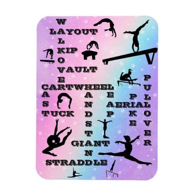 Girl Gymnastics Skills Pastel Stars Crosswords  Magnet (Vertical)
