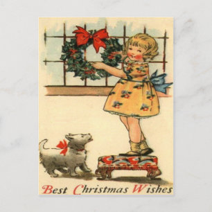 Girl Hanging Wreath Postcard