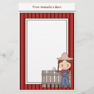 Girl & Hay Fork Barn Red Frame Kids Writing Paper