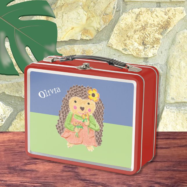 Girl hedgehog personalised metal lunch box (Creator Uploaded)