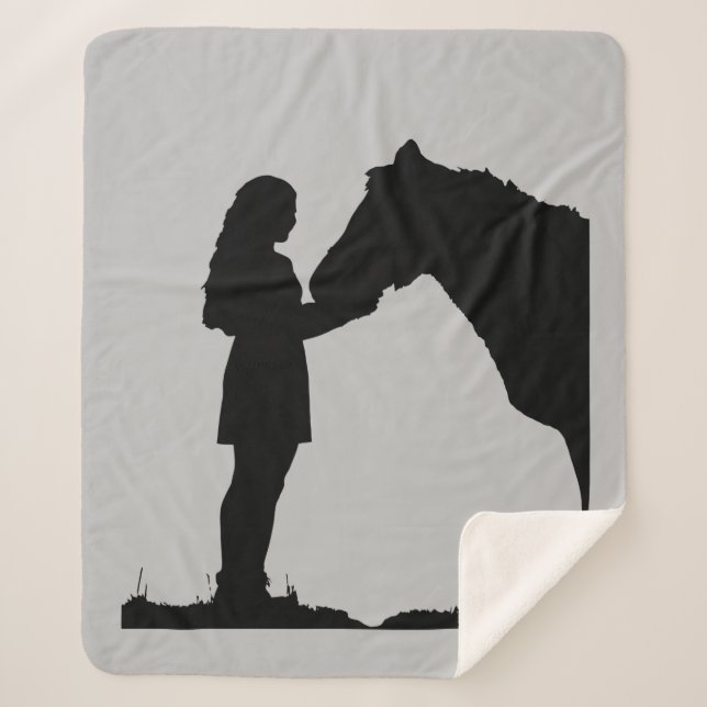 Girl & Her Horse love Horses Silhouette Sherpa Blanket (Front)