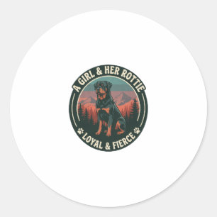 Girl Her Rottie Loyal Fierce Rottweiler Dog Mounta Classic Round Sticker