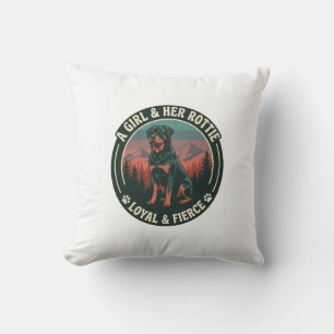 Girl Her Rottie Loyal Fierce Rottweiler Dog Mounta Cushion