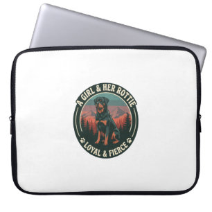 Girl Her Rottie Loyal Fierce Rottweiler Dog Mounta Laptop Sleeve