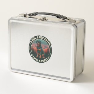 Girl Her Rottie Loyal Fierce Rottweiler Dog Mounta Metal Lunch Box