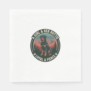 Girl Her Rottie Loyal Fierce Rottweiler Dog Mounta Napkin