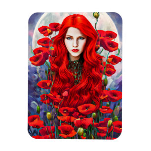 Girl Hiding In Poppy Flowers Field fantasy art Magnet