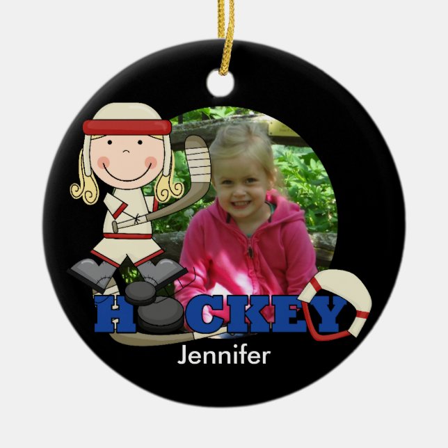 Girl Hockey Player Photo Ornament (Front)