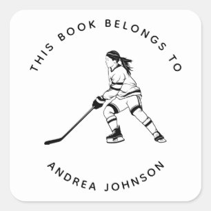 Girl Hockey Player Silhouette Kid School Bookplate Square Sticker