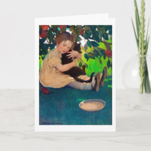 Girl holding a Black cat, Jessie Willcox Smith Card