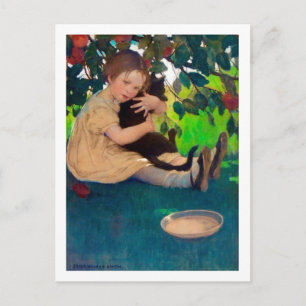 Girl holding a Black cat, Jessie Willcox Smith Postcard
