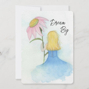 Girl holding a giant flower "Dream Big" Note Cards