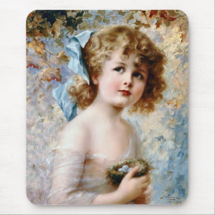 Girl holding a nest mouse pad