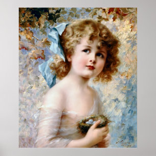 Girl holding a nest poster