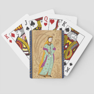 Girl holding a wine vessel and a pear, from the La Playing Cards
