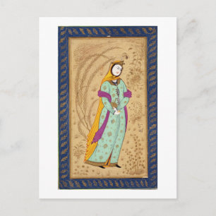 Girl holding a wine vessel and a pear, from the La Postcard