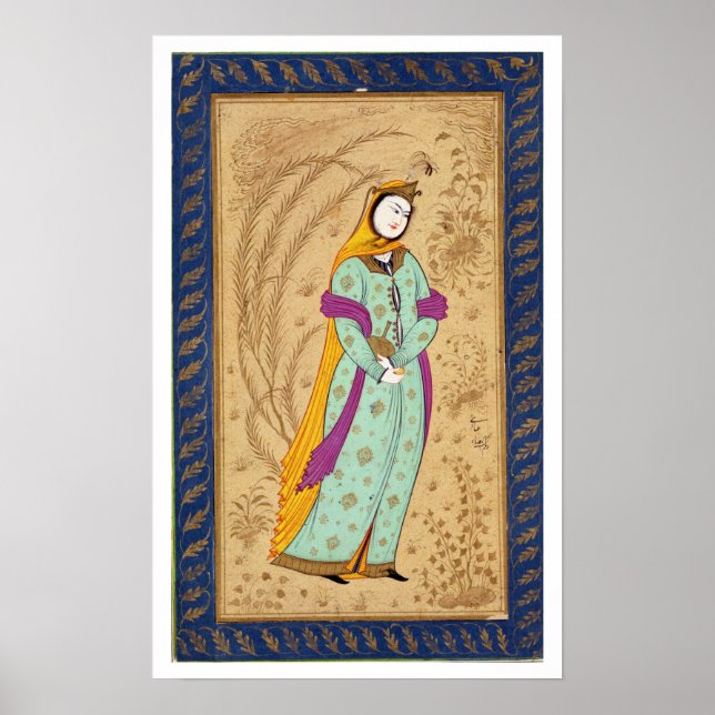 Girl holding a wine vessel and a pear, from the La Poster (Front)