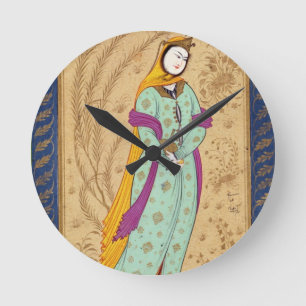 Girl holding a wine vessel and a pear, from the La Round Clock
