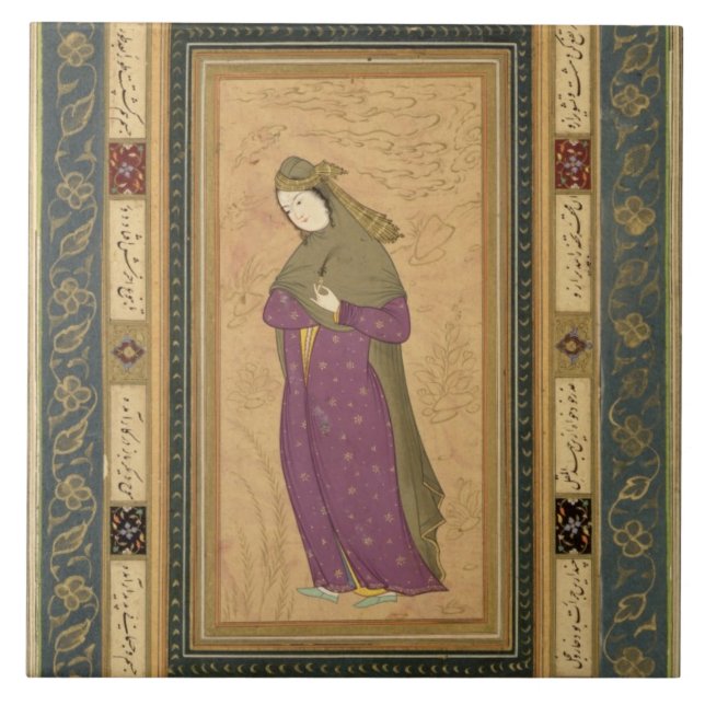 Girl holding an aigrette, from the Large Clive Alb Ceramic Tile (Front)