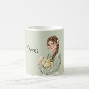 Girl Holding Baby Yellow Chicks Coffee Mug
