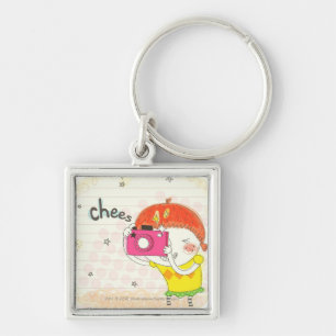 Girl holding camera, clicking key ring