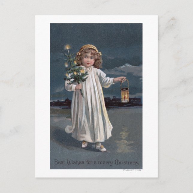 Girl Holding Tree and Lantern Postcard (Front)